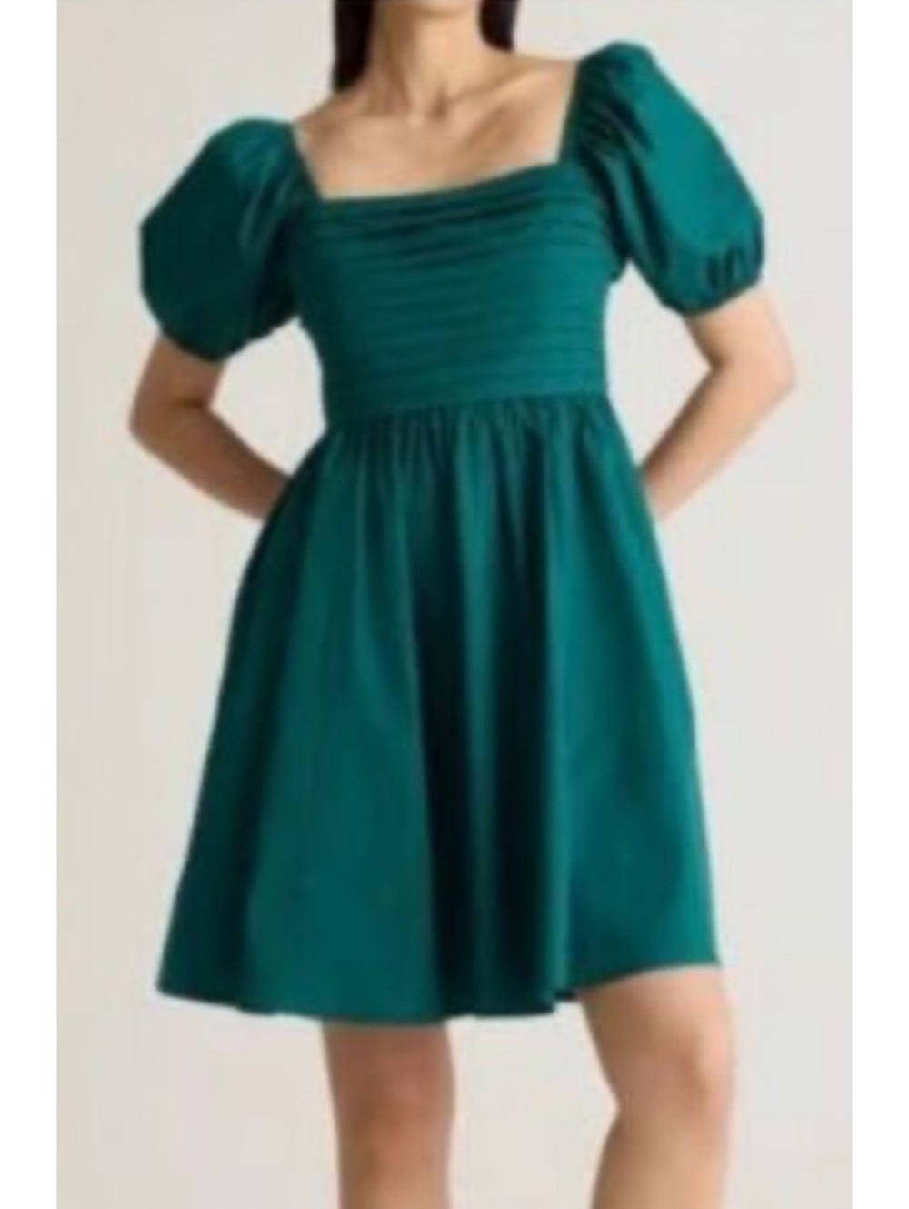 QUINCE Organic Cotton Poplin Emerald Teal Midi Dress Elastic Back XS